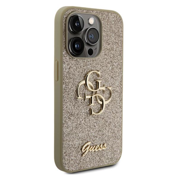 Zadný Kryt Guess PU Fixed Glitter 4G Metal Logo pre iPhone 15 Pro, zlatá