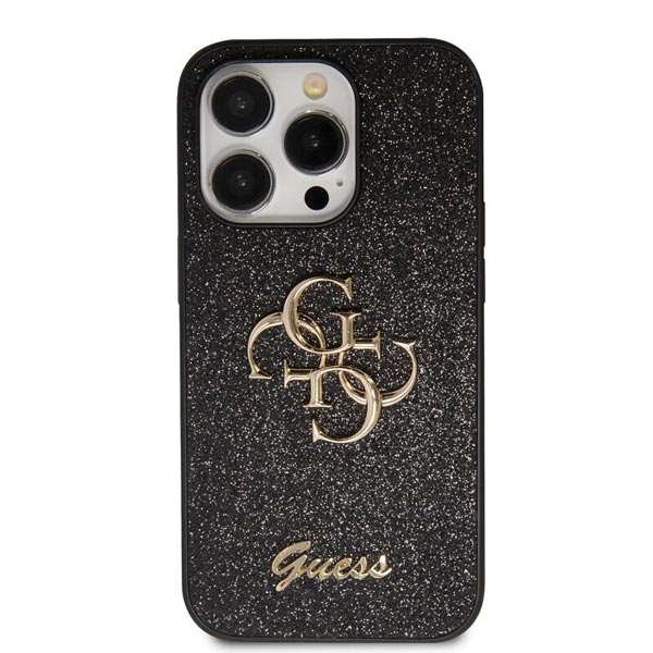 Zadný Kryt Guess PU Fixed Glitter 4G Metal Logo pre iPhone 15 Pro Max, čierna