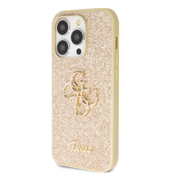 Zadný Kryt Guess PU Fixed Glitter 4G Metal Logo pre iPhone 15 Pro Max, zlatá