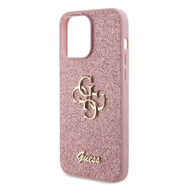 Zadný Kryt Guess PU Fixed Glitter 4G Metal Logo pre iPhone 15 Pro Max, ružová