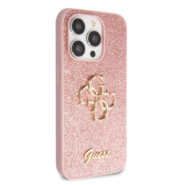 Zadný Kryt Guess PU Fixed Glitter 4G Metal Logo pre iPhone 15 Pro, ružová