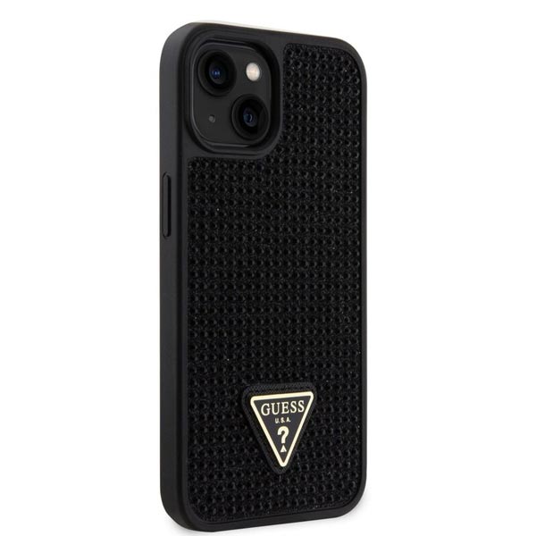 Zadný kryt Guess Rhinestones Triangle Metal Logo pre iPhone 15, čierna