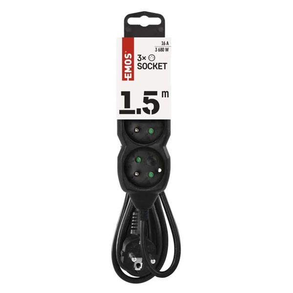 EMOS Predlzovaci kabel 16A (3zás.) 1,5M ČIERNY