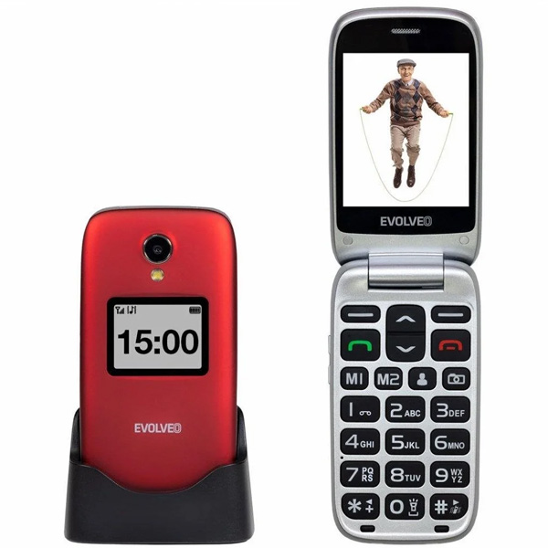 Evolveo EasyPhone FS, vyklápací mobilný telefón 2.8 " pre seniorov s nabíjacím stojanom, červený Evolveo EasyPhone FS, vyklápací mobilný telefón 2.8 " pre seniorov s nabíjacím stojanom, červený