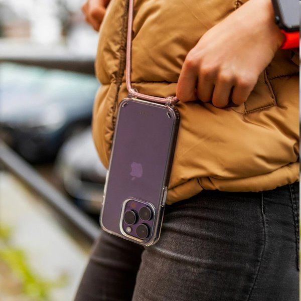 Zadný kryt FIXED Pure Neck so šnúrkou na krk pre Samsung Galaxy S24, ružová
