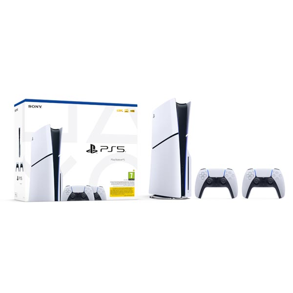 PlayStation 5 (Model Slim) + bezdrôtový ovládač PlayStation 5 DualSense, biely PlayStation 5 (Model Slim) + bezdrôtový ovládač PlayStation 5 DualSense, biely