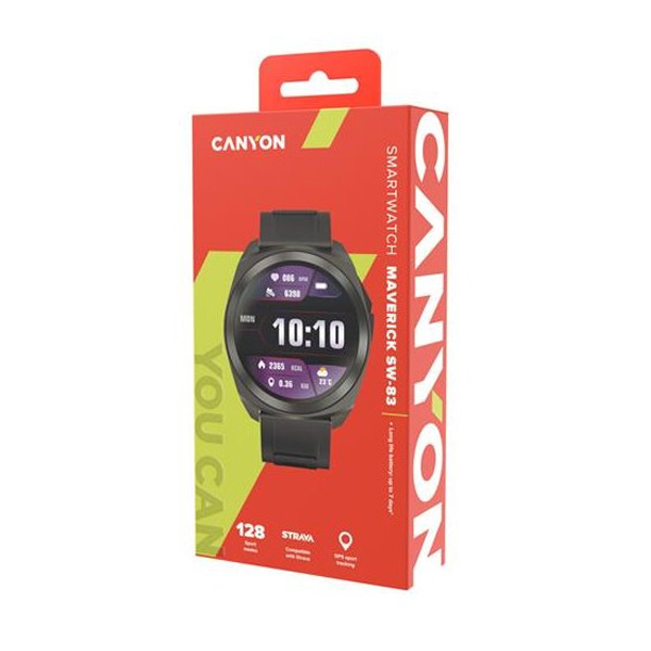 Canyon SW-83, Maverick, smart hodinky, GPS, BT, fareb. LCD displej 1.32 ", vodotes. IP68, 128 športov, čierne
