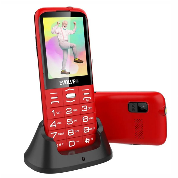 Evolveo EasyPhone XO, mobilný telefón pre seniorov s nabíjacím stojanom, červený