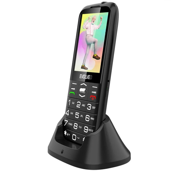 Evolveo EasyPhone XO, mobilný telefón pre seniorov s nabíjacím stojanom, čierny
