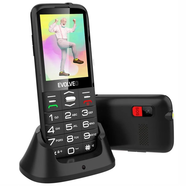 Evolveo EasyPhone XO, mobilný telefón pre seniorov s nabíjacím stojanom, čierny