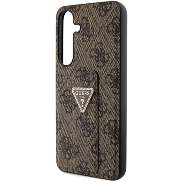 Zadný kryt Guess Grip Stand 4G Strass Triangle pre Samsung Galaxy S24, hnedá