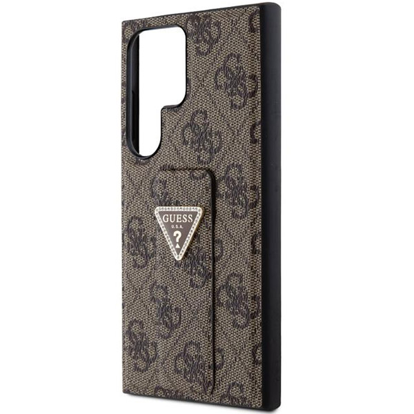 Zadný kryt Guess Grip Stand 4G Strass Triangle pre Samsung Galaxy S24 Ultra, hnedá