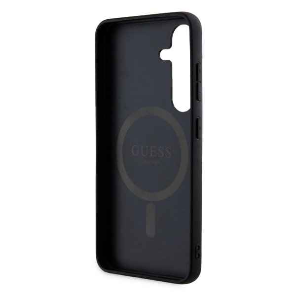 Zadný kryt Leather 4G Colored Ring MagSafe pre Samsung Galaxy S24, čierna