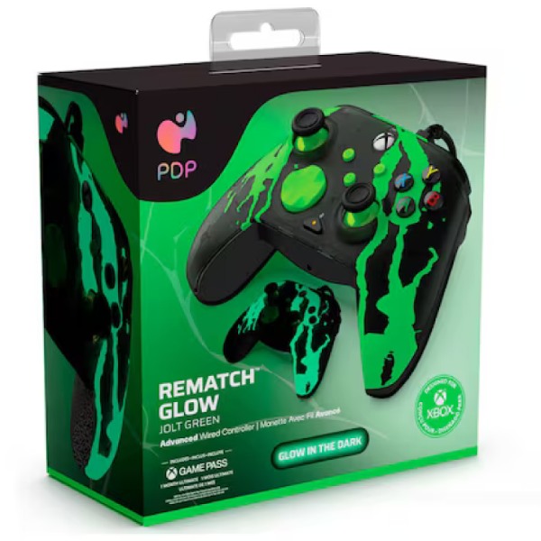 PDP káblový ovládač pre Xbox Series, Rematch Jolt Green, Glow in the Dark