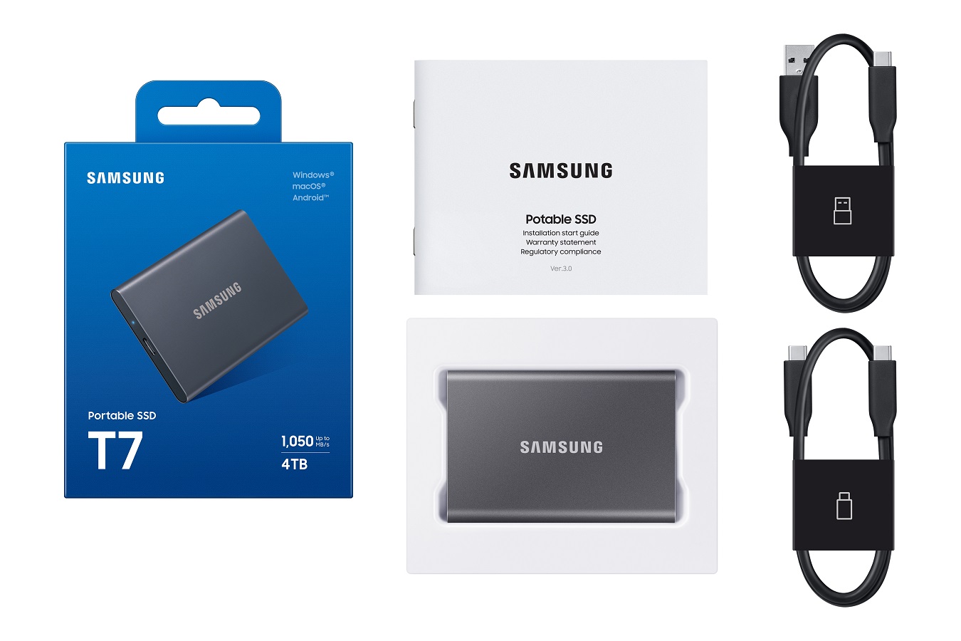 Samsung SSD T7, 4 TB, USB 3.2, šedý Samsung SSD T7, 4 TB, USB 3.2, šedý