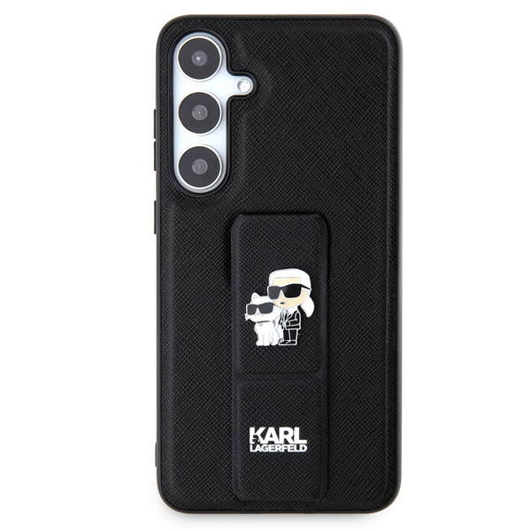 Zadný kryt Karl Lagerfeld Saffiano Grip Stand Metal Logo pre Samsung Galaxy S24, čierny