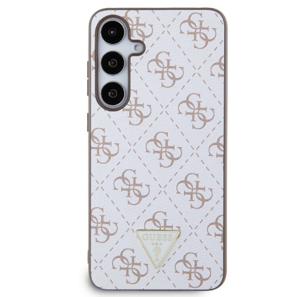Zadný kryt Guess PU Leather 4G Triangle Metal Logo pre Samsung Galaxy S24 Plus, biely