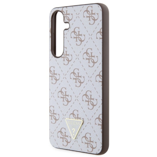 Zadný kryt Guess PU Leather 4G Triangle Metal Logo pre Samsung Galaxy S24 Plus, biely