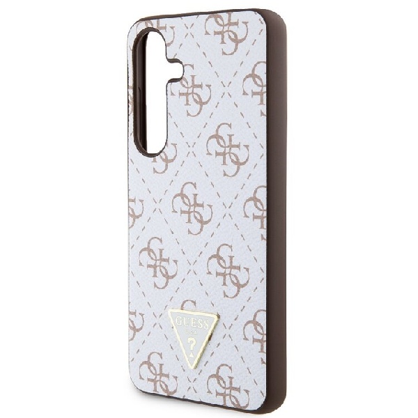 Zadný kryt Guess PU Leather 4G Triangle Metal Logo pre Samsung Galaxy S24, biely