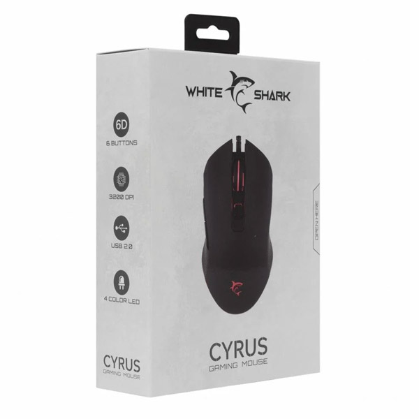White Shark herná myš CYRUS, 3200 dpi, (GM-3001), čierna