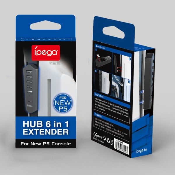 iPega P5S003 USB/USB-C HUB pre PS5 Slim/PS5 Pro Black