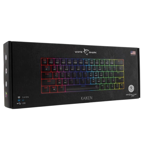 White Shark mechanická bezdrôtová herná klávesnica KAIKEN, US, červený switch, čierna White Shark mechanická bezdrôtová herná klávesnica KAIKEN, US, červený switch, čierna