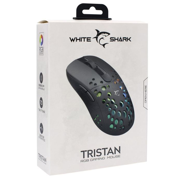 White Shark herná myš TRISTAN Crni RGB, 12 000 dpi, čierna