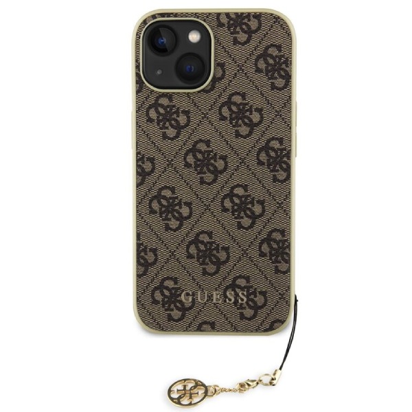 Zadný kryt Guess 4G Charms pre iPhone 15, hnedý