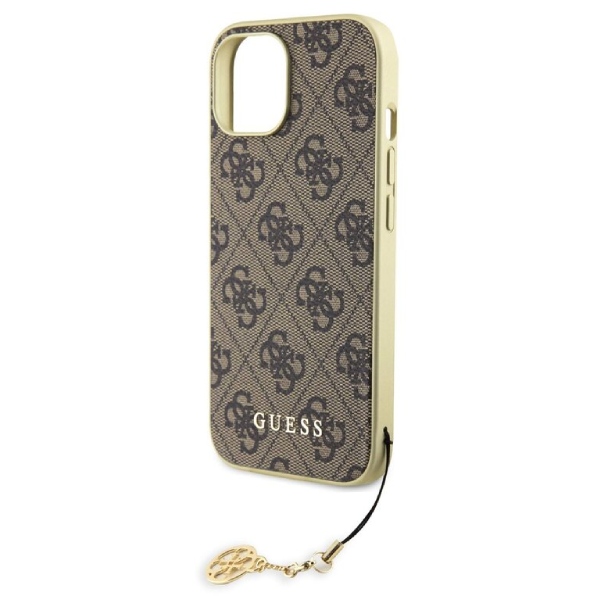 Zadný kryt Guess 4G Charms pre iPhone 15, hnedý