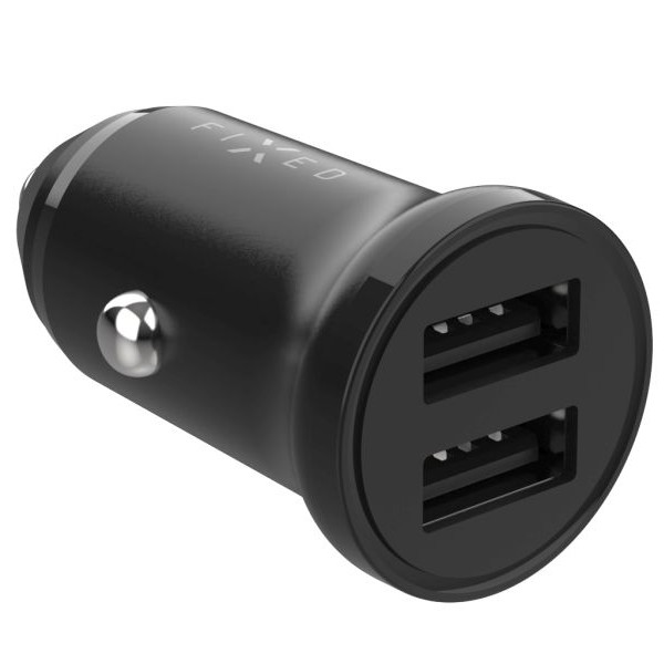 FIXED Nabíjací set do auta s 2x USB a USB/USB-C káblom, 1 m, 15 W Smart Rapid Charge, čierny
