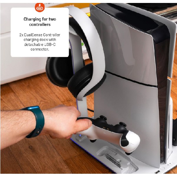 Multifunkčná stanica FIXED pre PlayStation 5 (Slim) s vetrákmi a nabíjaním pre dva ovládače DualSense, čierno-biela Multifunkčná stanica FIXED pre PlayStation 5 (Slim) s vetrákmi a nabíjaním pre dva ovládače DualSense, čierno-biela