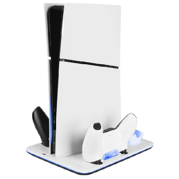 Multifunkčná stanica FIXED pre PlayStation 5 (Slim) s vetrákmi a nabíjaním pre dva ovládače DualSense, čierno-biela Multifunkčná stanica FIXED pre PlayStation 5 (Slim) s vetrákmi a nabíjaním pre dva ovládače DualSense, čierno-biela
