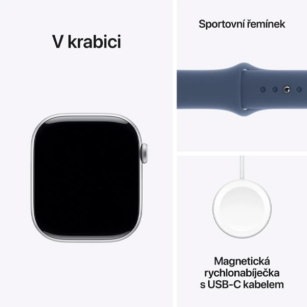 Apple Watch Series 10 GPS 46mm Strieborné hliníkové s denimovým športovým remienkom - S/M Apple Watch Series 10 GPS 46mm Strieborné hliníkové s denimovým športovým remienkom - S/M