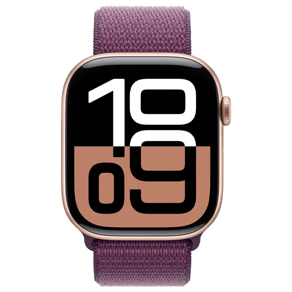 Apple Watch Series 10 GPS + Cellular 46mm Rose Gold Aluminium Case with Plum Sport Loop