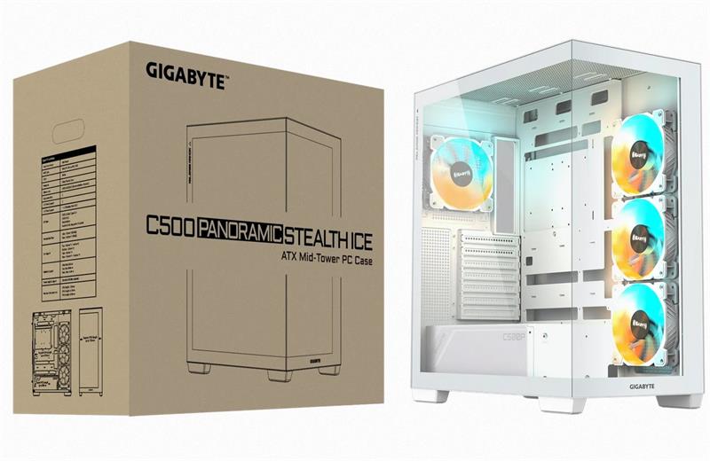 GIGABYTE case C500 PANORAMIC STEALTH ICE, ATX, Mid Tower, white