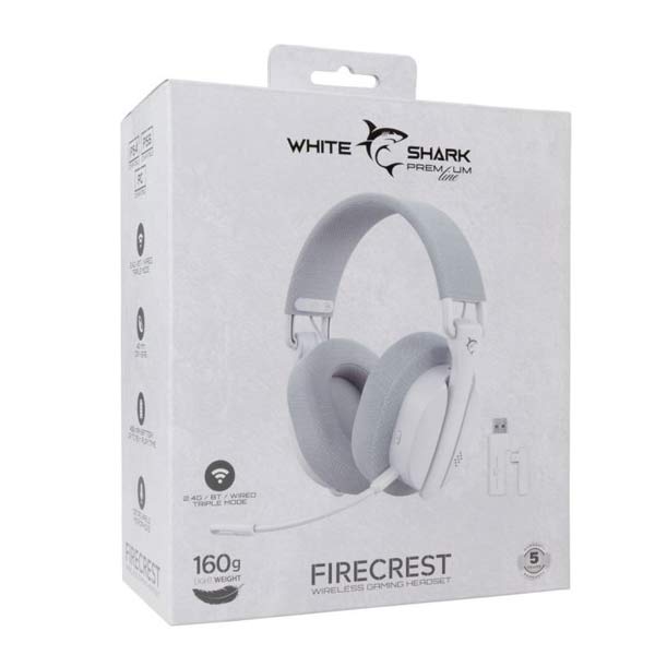 White Shark Wireless Gaming headphones FIRECREST, PC, PS4/PS5, MAC, white