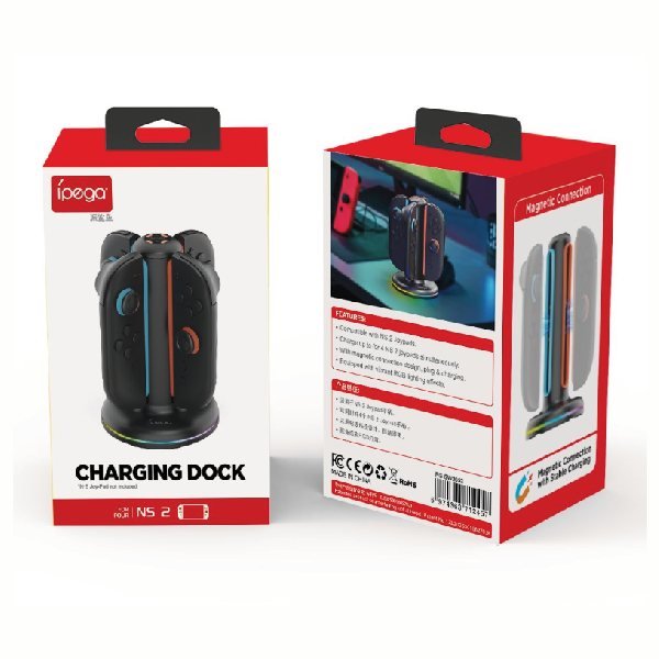 Nabíjacia stanca iPega SW2052 pre Nintendo Switch 2 Joy-con s RGB, čierna