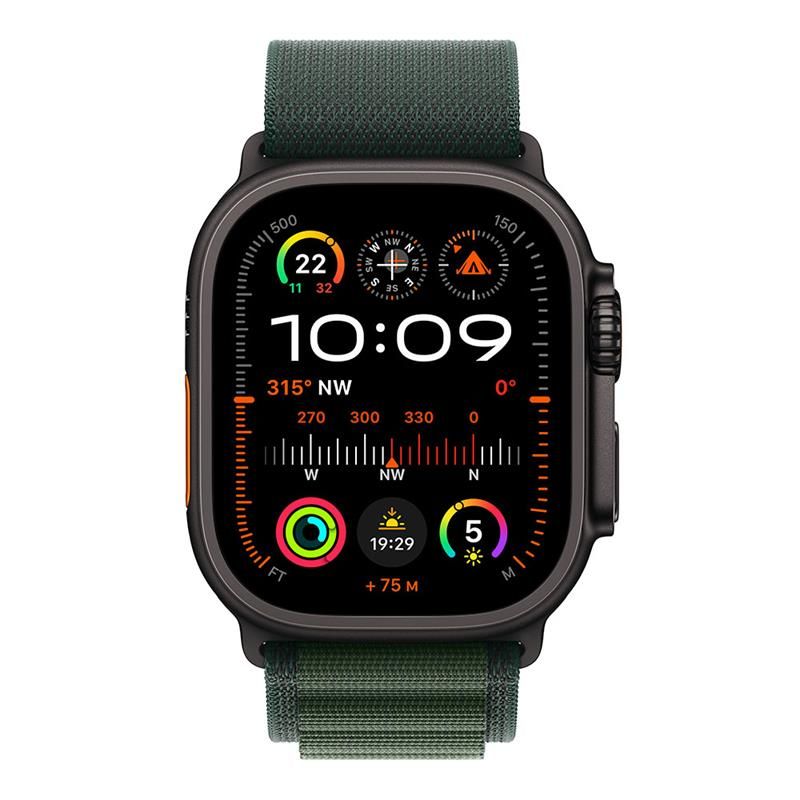 Apple Watch Ultra 2 GPS + Cellular 49mm Black Titanium Case with Dark Green Alpine Loop - Large