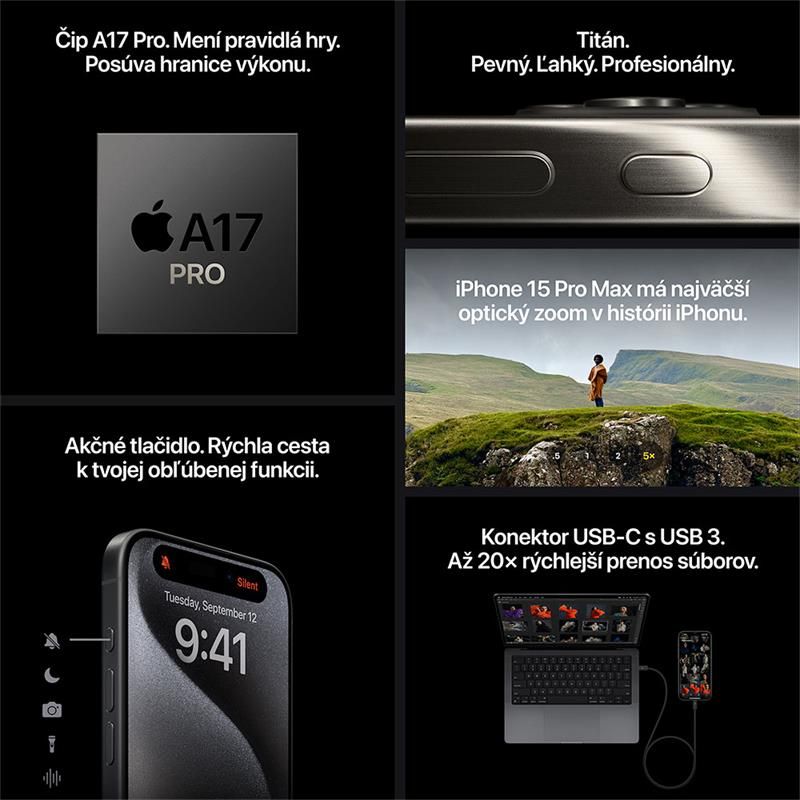 Apple iPhone 15 Pro Max 256 GB Titánová čierna *rozbalený*