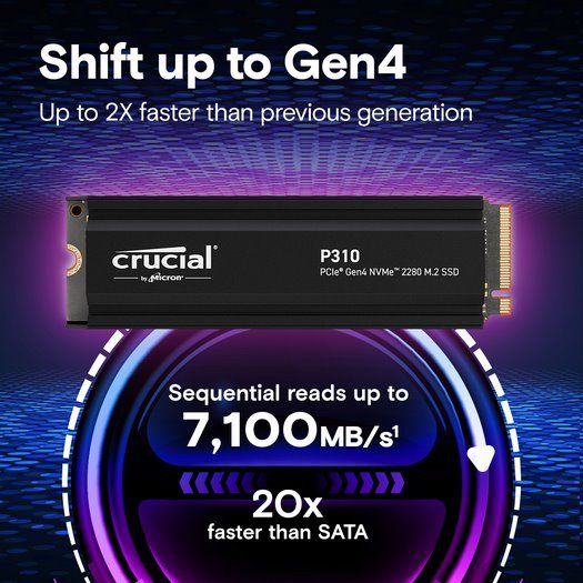 Crucial SSD P310 2TB M.2 NVMe Gen4 7100/6000 MBps with Heatsink (Playstation®5 and PlayStation®5 Pro compatible)
