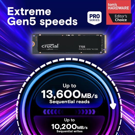 Crucial SSD T705 4TB M.2 NVMe Gen5 14100/12600 MBps