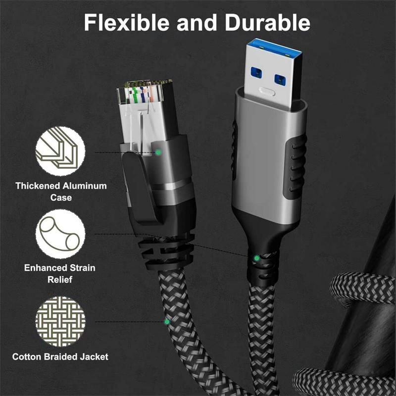 PremiumCord Ethernetový kábel USB-A 3.2 -> LAN RJ45 10/100/1000 Mb 2m