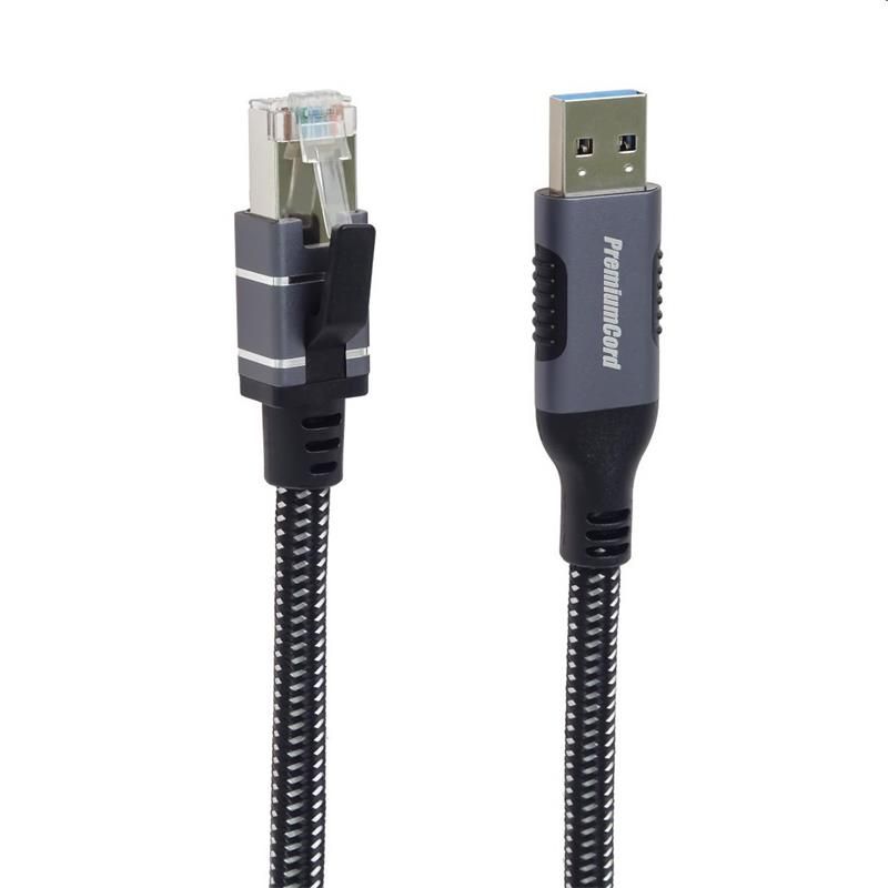 PremiumCord Ethernetový kábel USB-A 3.2 -> LAN RJ45 10/100/1000 Mb 2m