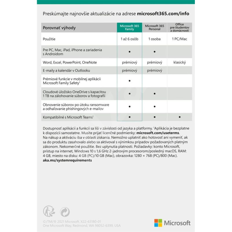 Microsoft 365 Family SK - box, predplatné 1 rok, až 6 osôb
