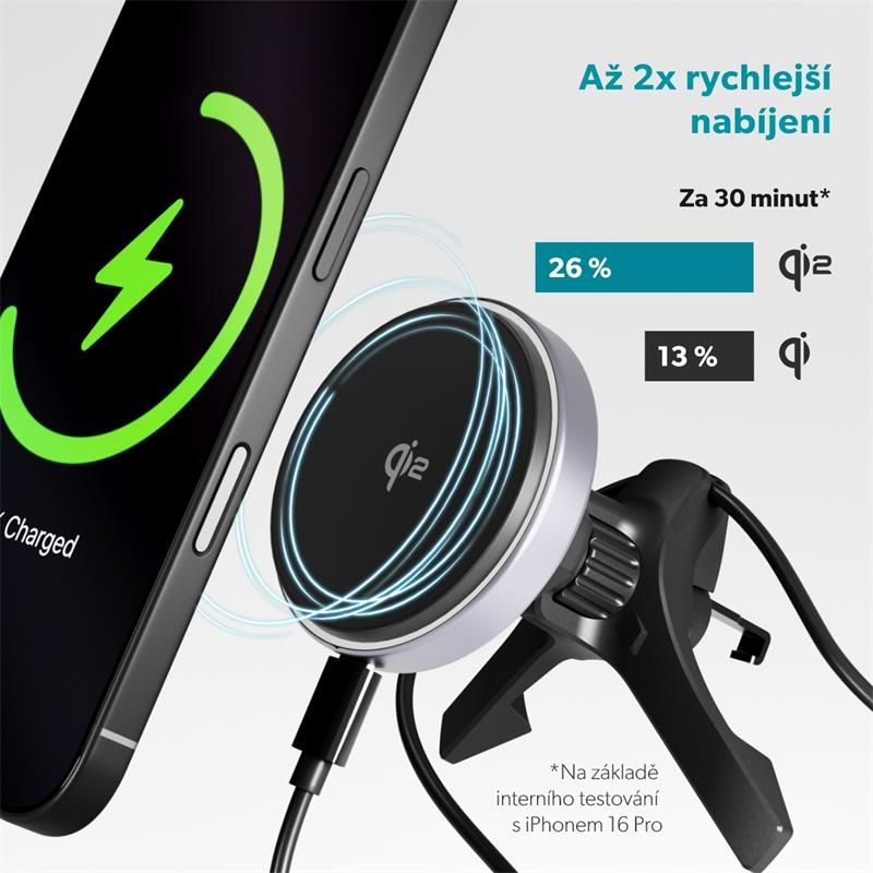 Epico UltraDrive Qi2 Alu Mag+ bezdrôtová nabijačka do auta ED70 - čierna