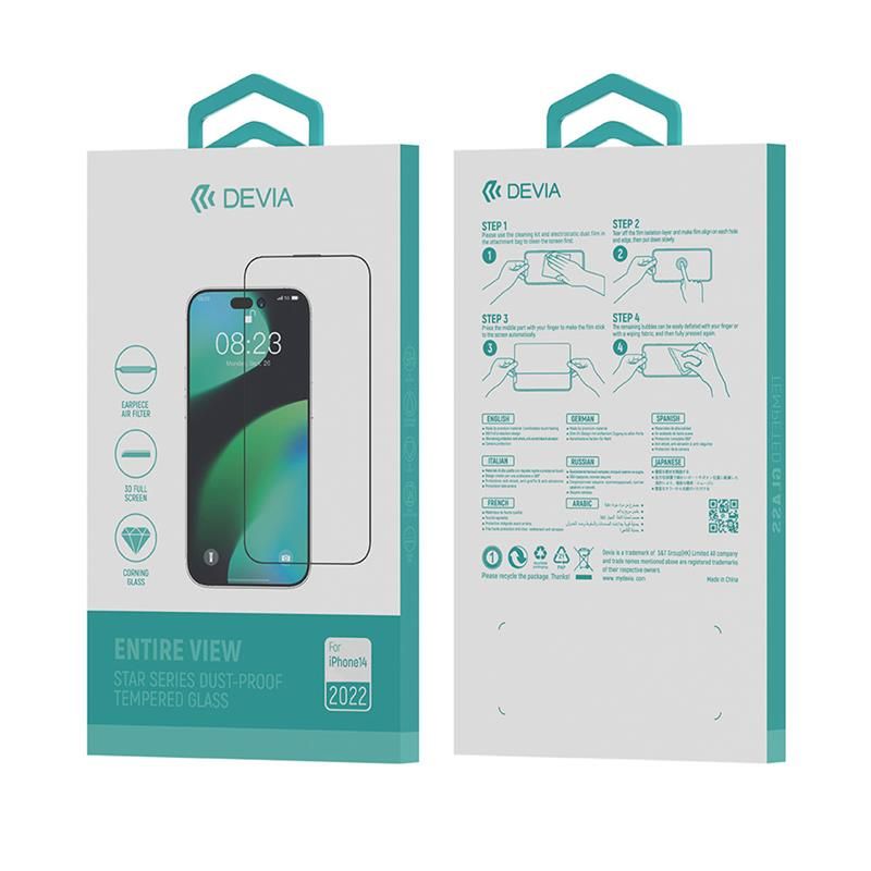 Devia ochranné sklo Star Series pre iPhone 16e/14/13/13 Pro - Black Frame
