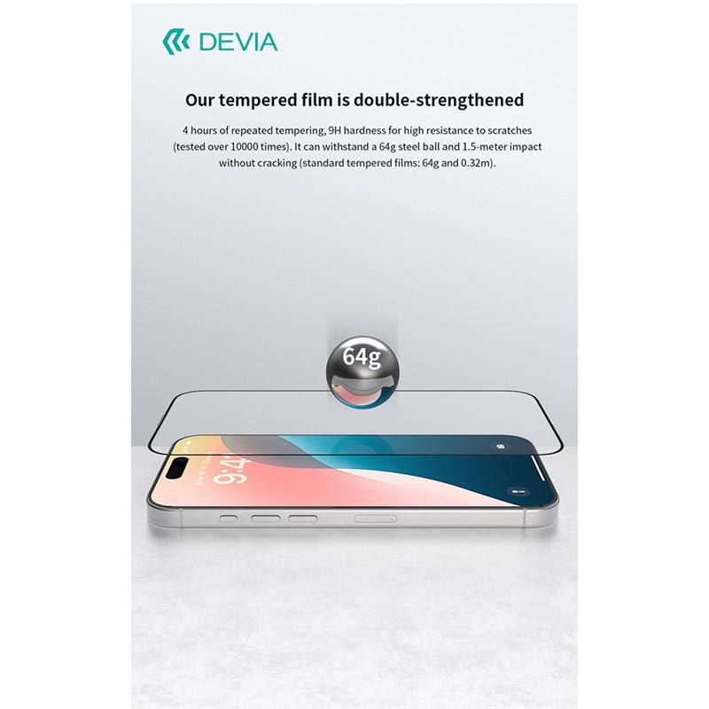 Devia ochranné sklo Van Series Anti-Static pre iPhone 16 Pro - Black Frame