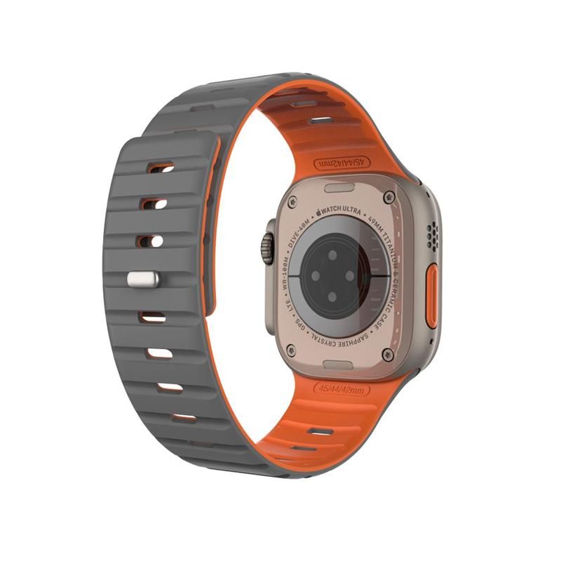 FIXED Silicone Magnetic Strap pre Apple Watch 42/44/45/49mm, svetlo šedý