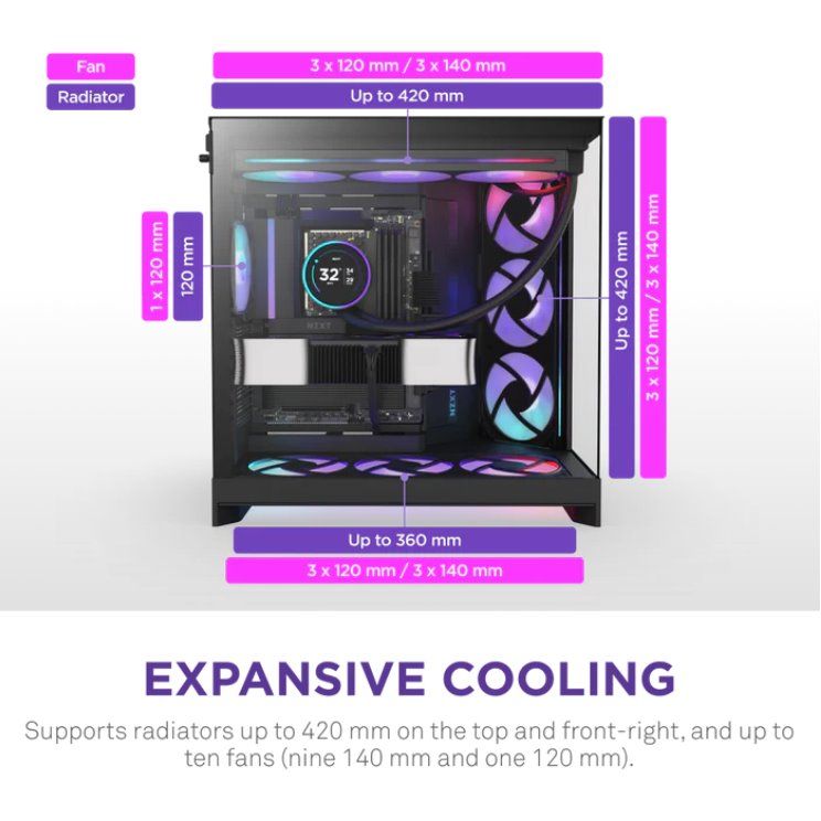 NZXT case H9 Flow RGB, ATX, Large Dual Chamber Mid Tower, black