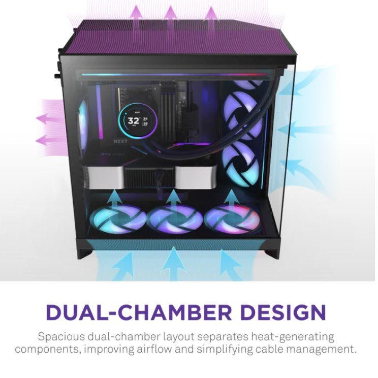 NZXT case H9 Flow RGB, ATX, Large Dual Chamber Mid Tower, black